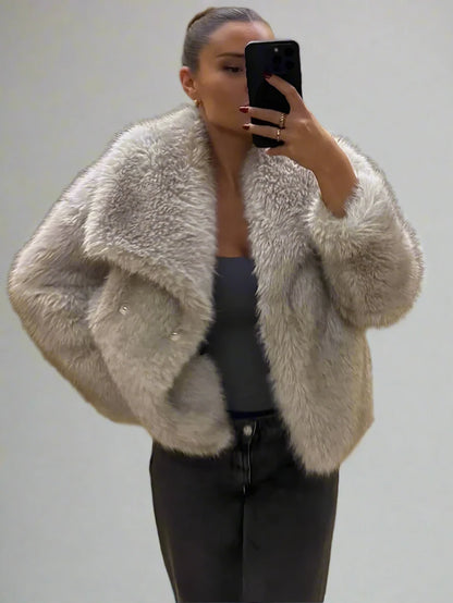 Faux Fur Cropped Jacket in Greige