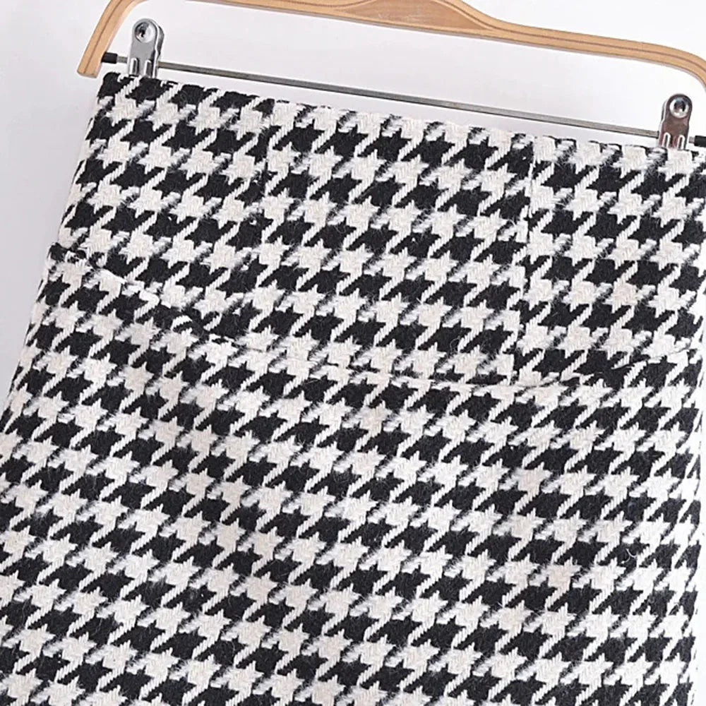 Two Piece Houndstooth Set Mini Skirt