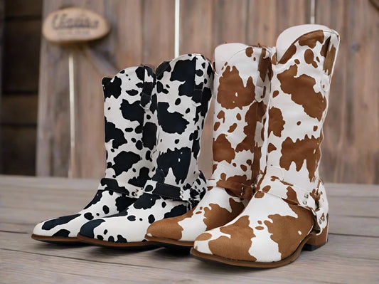 Black and Brown Cow Print Boots
