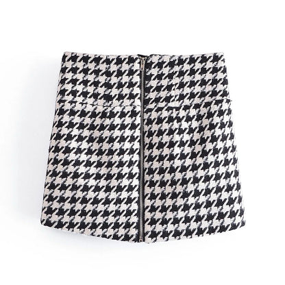 Houndstooth Mini Skirt with Zipper 