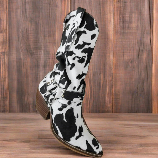 Black White Western Boots with buckle