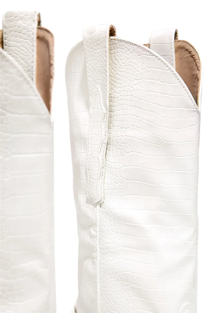 White White Leather Boots Faux