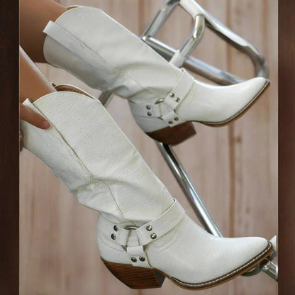 White Mid Calf womens Boots