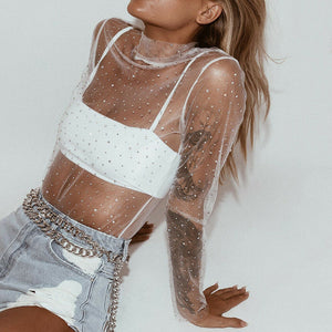 Dreamofthe90s See-through Sequins Long Sleeve Shirt