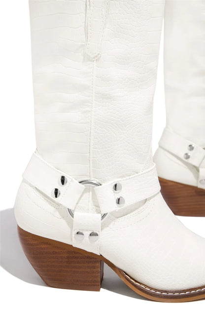 White Western Boots With Buckle