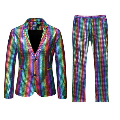 Rainbow Sequin Mens 3 Piece Suit Set