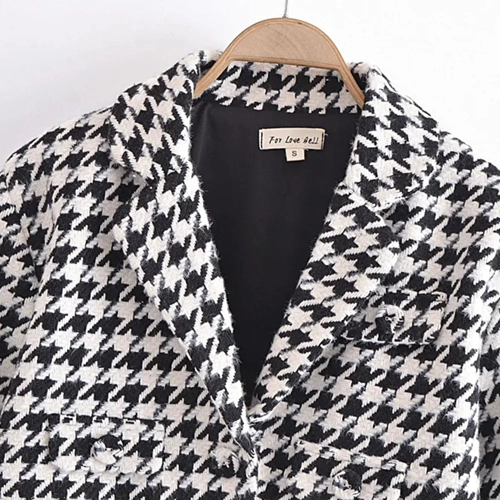 Houndstooth Cropped Jacket Collar
