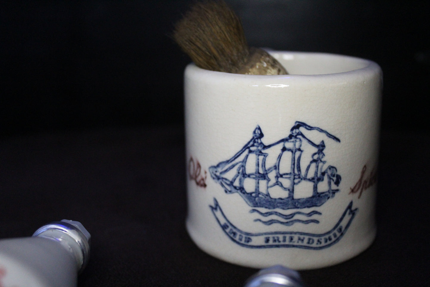 vintage old spice mug and aftershave closeup