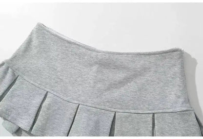 Light Grey Pleated Miniskirt Closeup