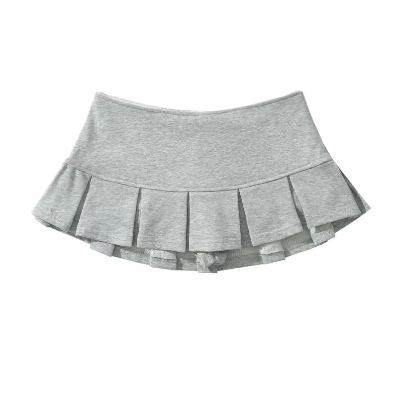 Light Grey Pleated Terry Miniskirt