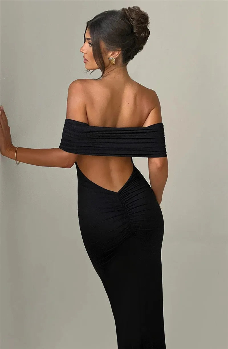 Long Black Open Back Dress