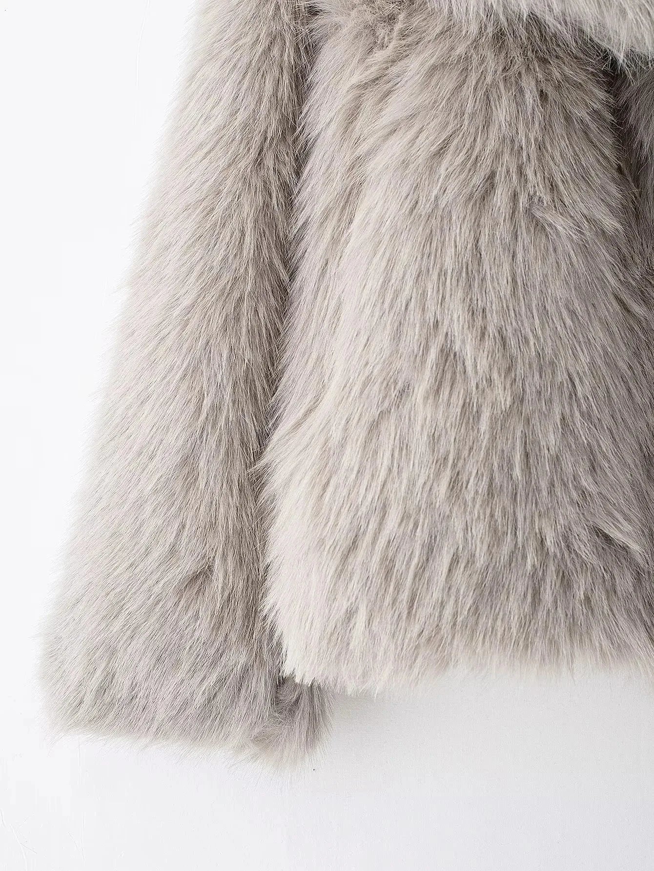 Long coat sleeve faux fur griege 