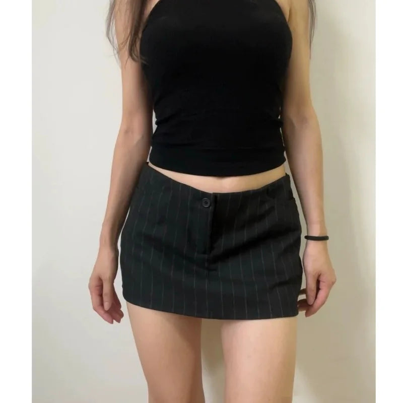 Low-rise pinstriped miniskirt