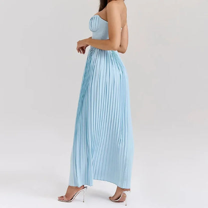 Maxi Blue Pleated Dress