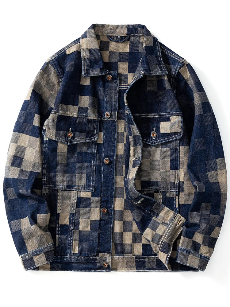 Mens Checkered Denim Jacket