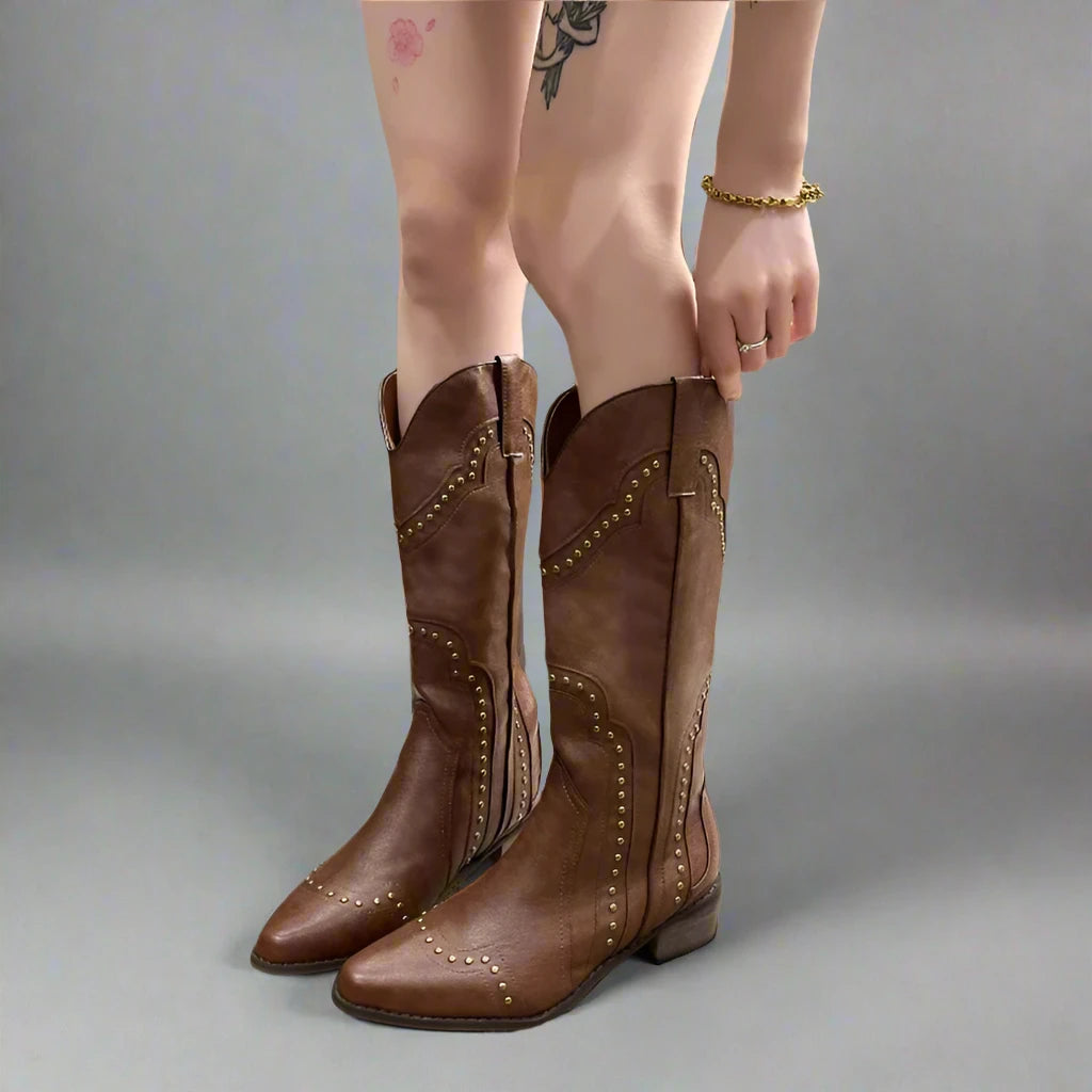 Mid-Calf Studded Cowgirl Boots