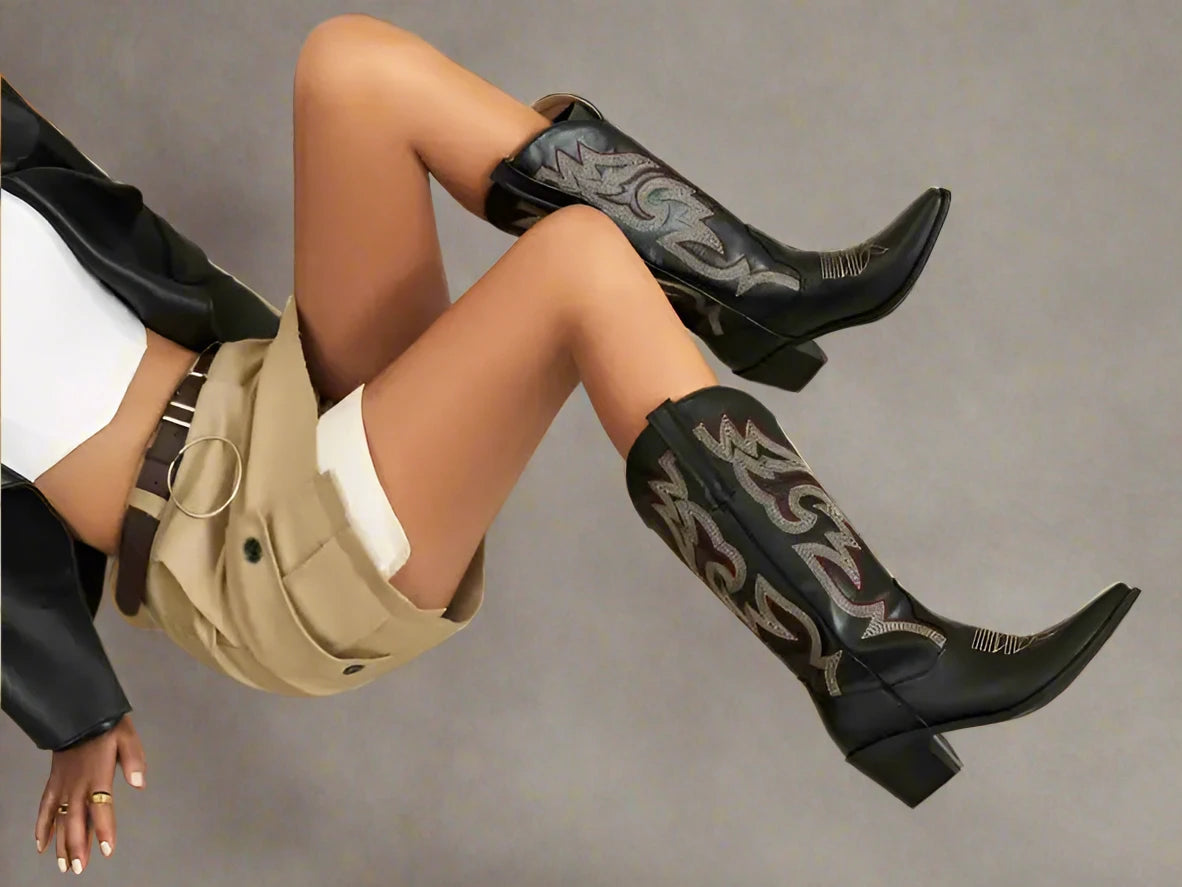 Mid Calf Black Western Boots