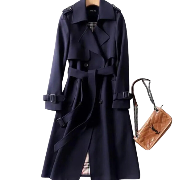 Long Trench Coat in Navy Blue