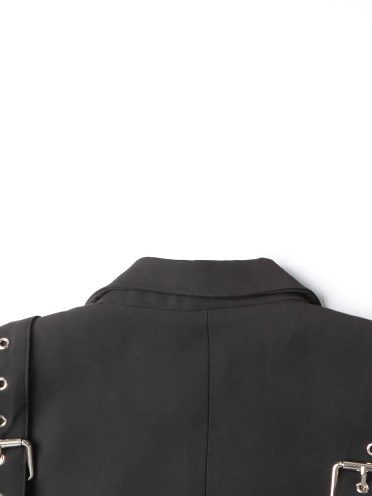 Notched Black Belt Blazer Collar Back