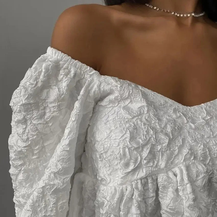 Off the shoulder white puff dress