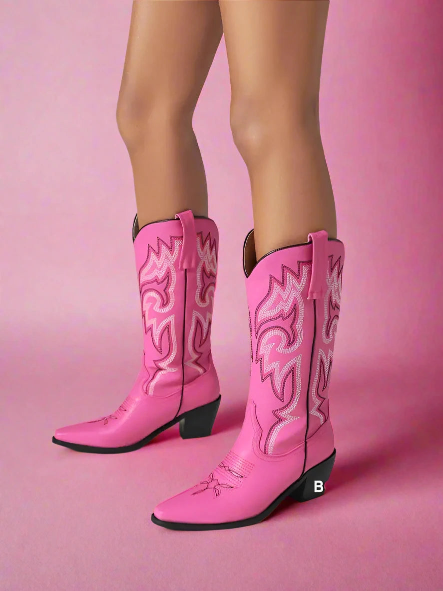 Pink Cowgirl Mid Calf Boots