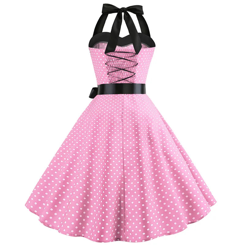 Pinup Halter Polka Dot Dress back