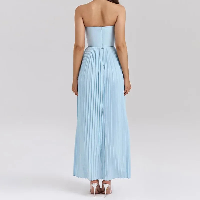 Pleated Blue Dress Back