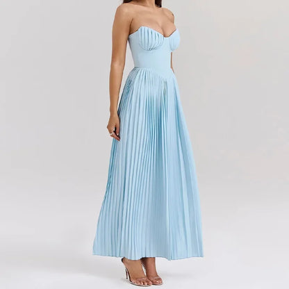 Pleated Blue Maxi Dress