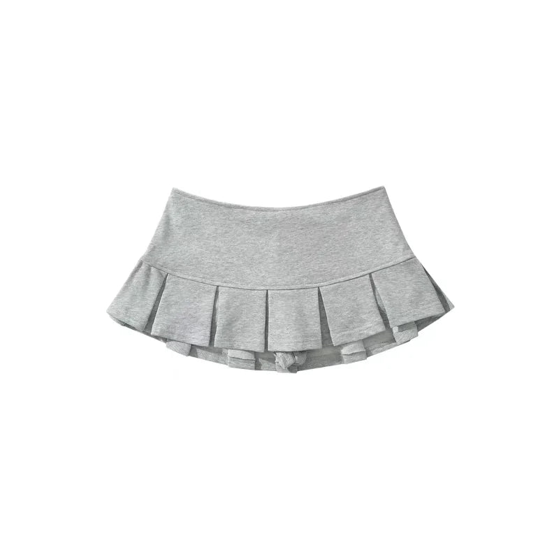 Pleated Light Grey Terry Miniskirt