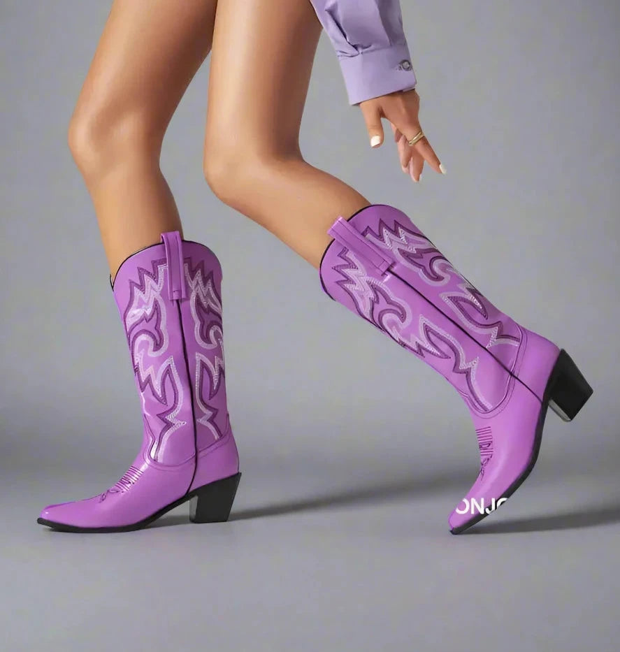 Purple Mid Calf Western Boots