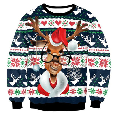 Ugly Christmas Sweater Reindeer Blue