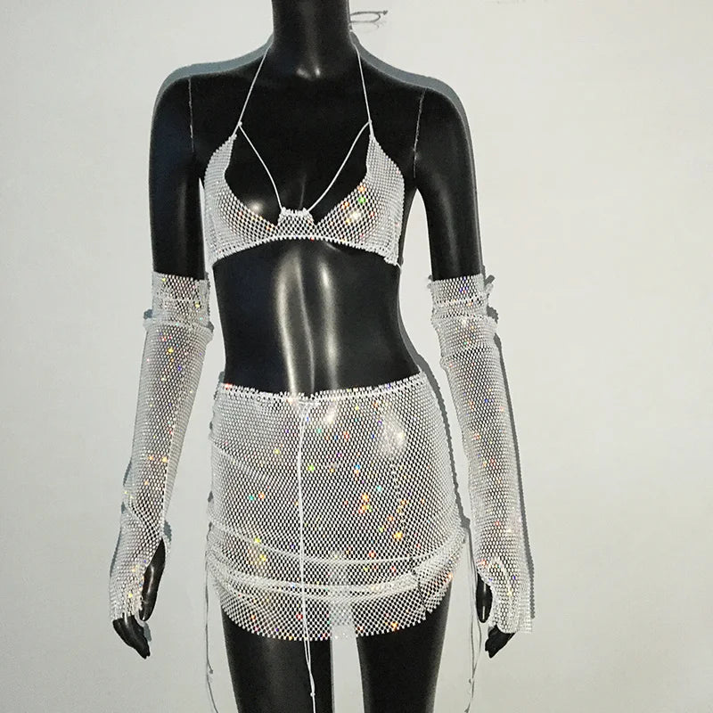 Rhinestone Outfit Set In White