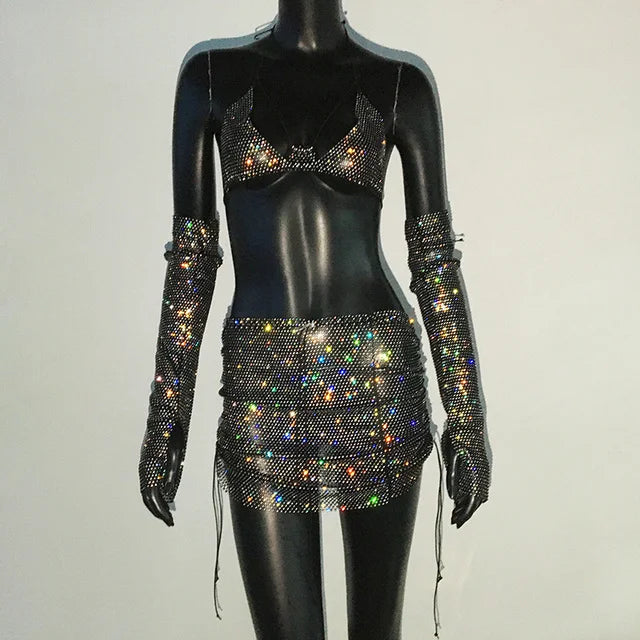 Rhinestone Outfit Set in Black