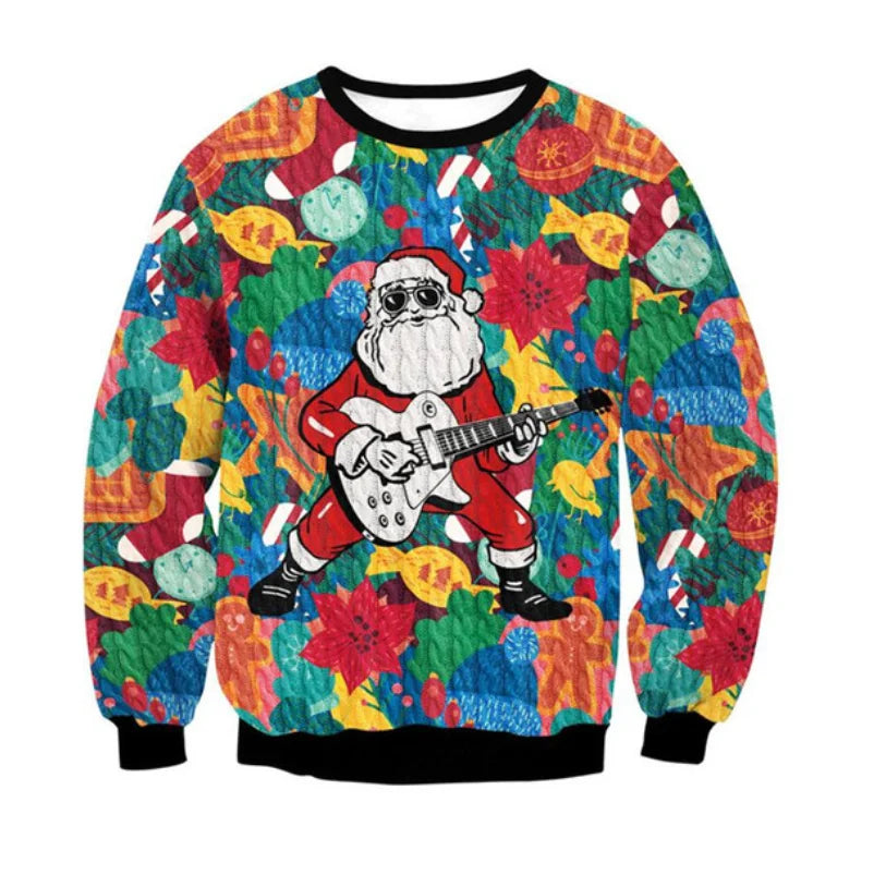 Ugly Christmas Sweater Rock N Roll Santa