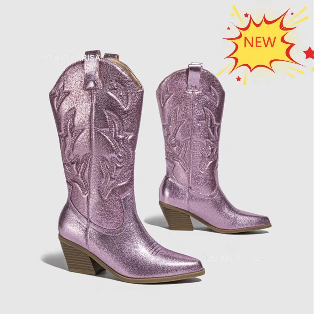 Metallic pink cowboy boots dreamofthe90s mid calf fit