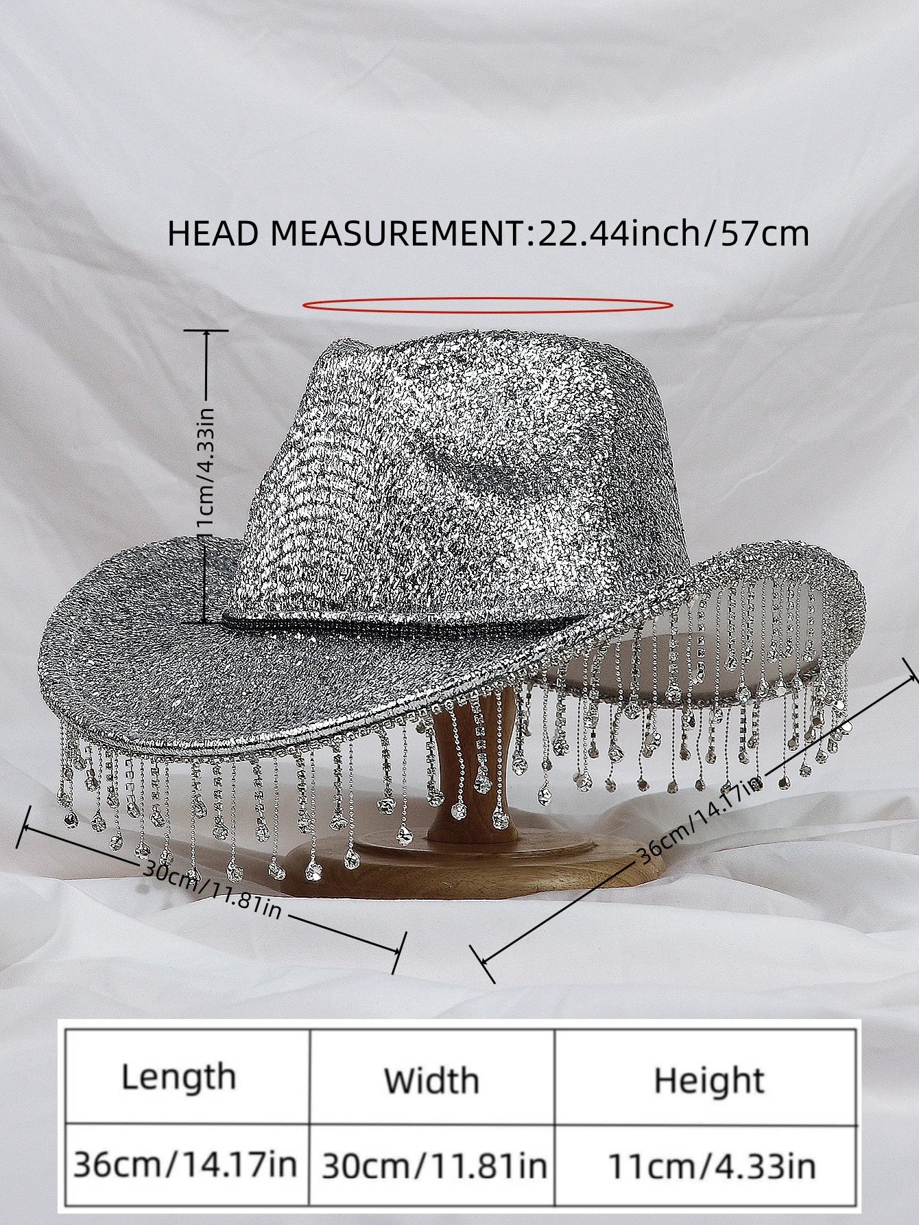 Western cowboy hat with silver rhinestone tassels