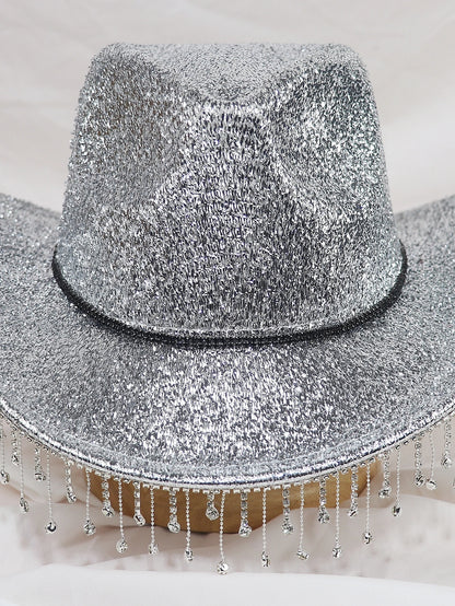 Silver Western Cowboy hat with tassels