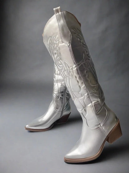 Western Cowboy Boots in  Silver