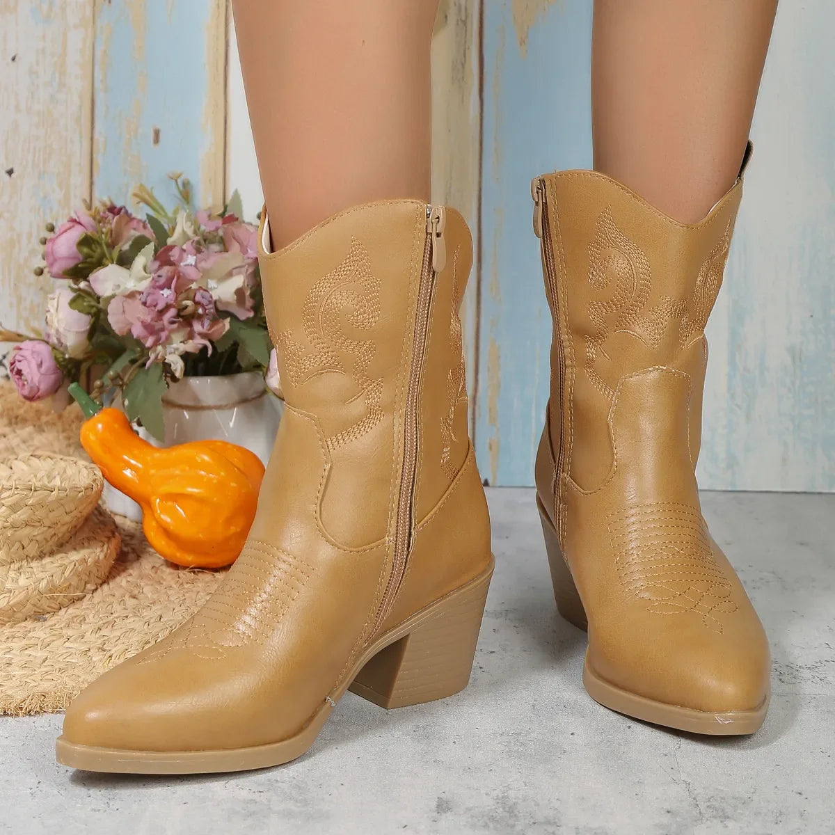 Tan Western Ankle Boots for women