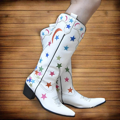 Cowboy star boots in white