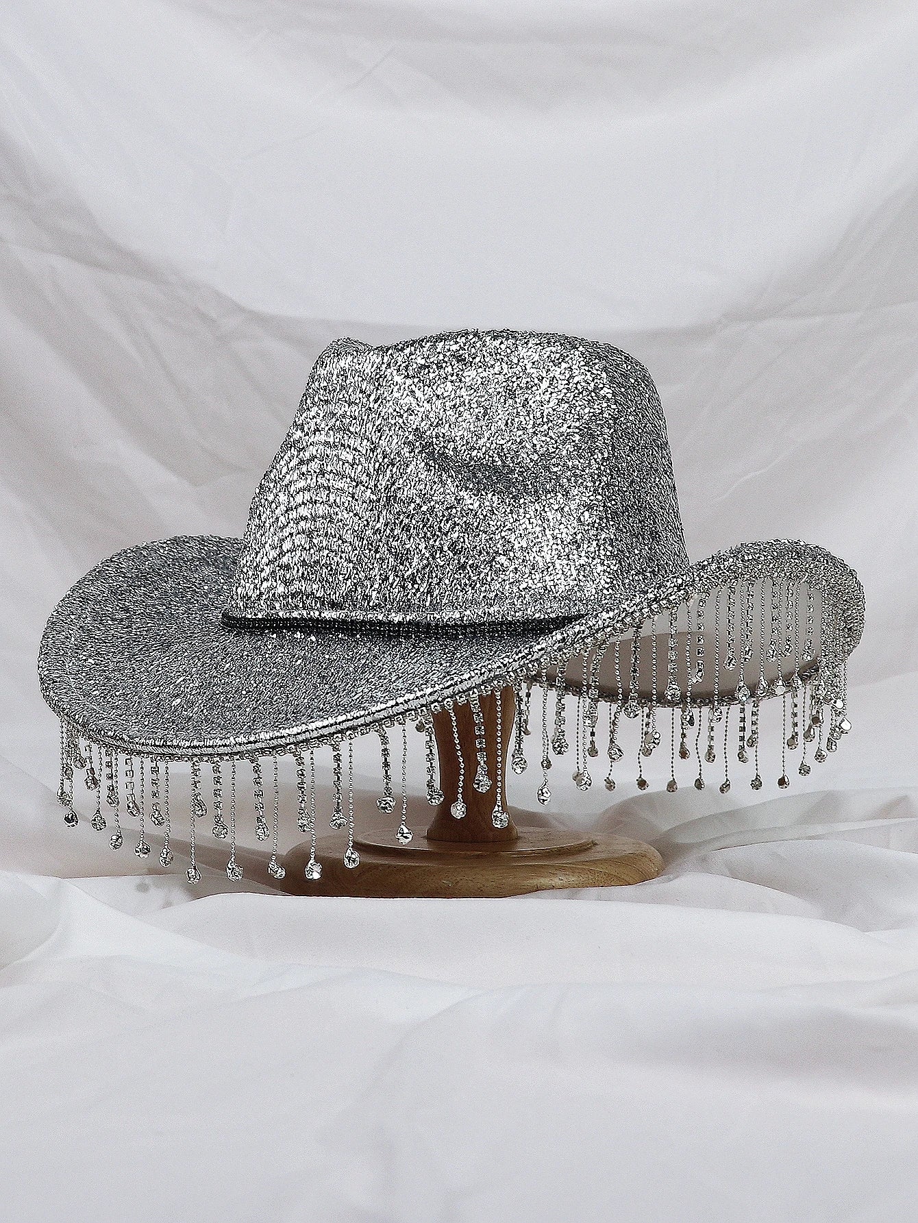 Silver Rhinestone Tassel Western Cowboy Hat