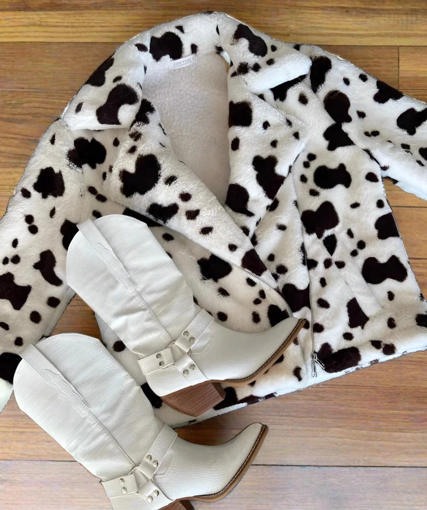 White Mid Calf Western Boots 