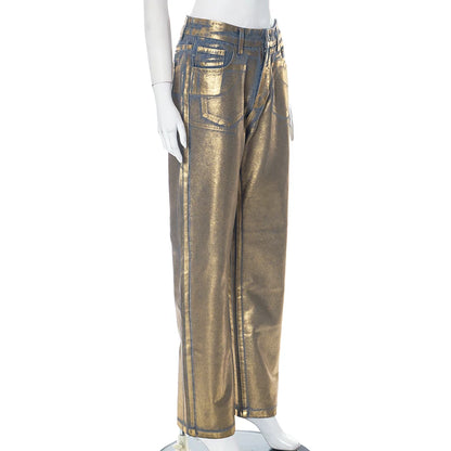 Metallic Gold Blue Straight Leg Pants image 29