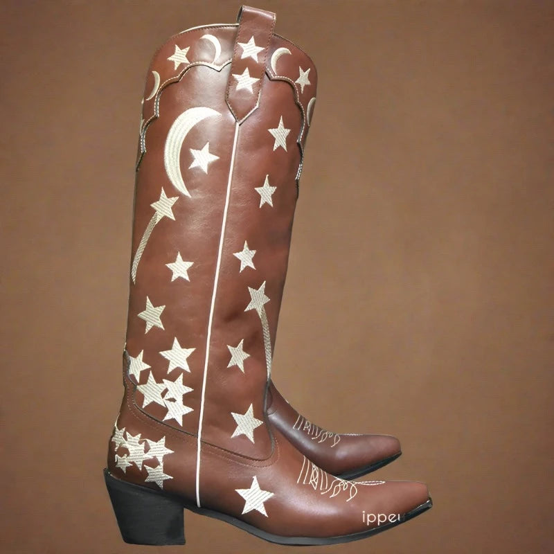Womens Western Star Moon Boots in Brown