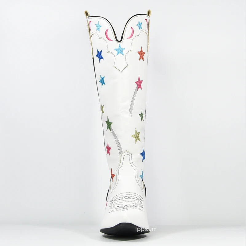 Star Embroidered Boots in White