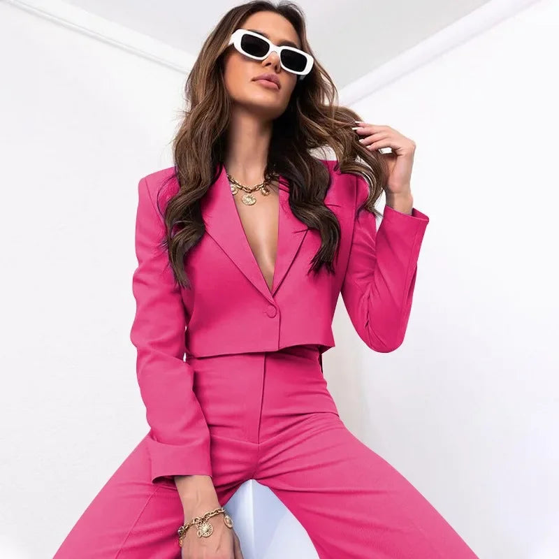 Pink Cropped Blazer Set