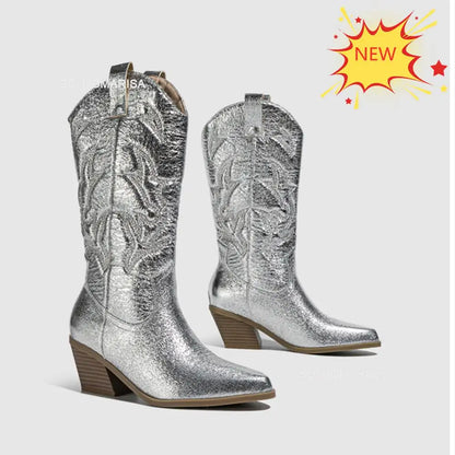 Metallic Dreamofthe90s Mid Calf Length Cowboy Boots 