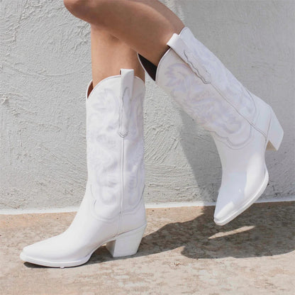Western Mid Calf Cowgirl boots in white image 5