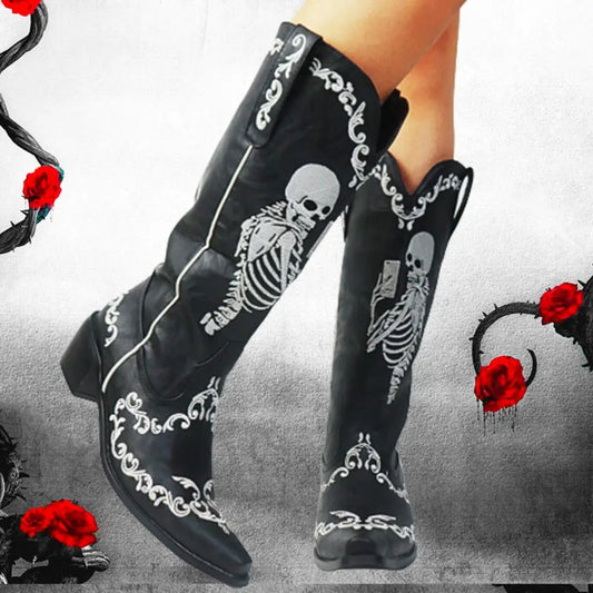Black skeleton boots