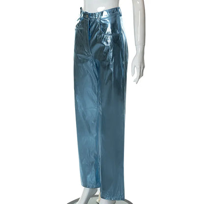 Electric Metallic Blue Straight Leg Pants image 17